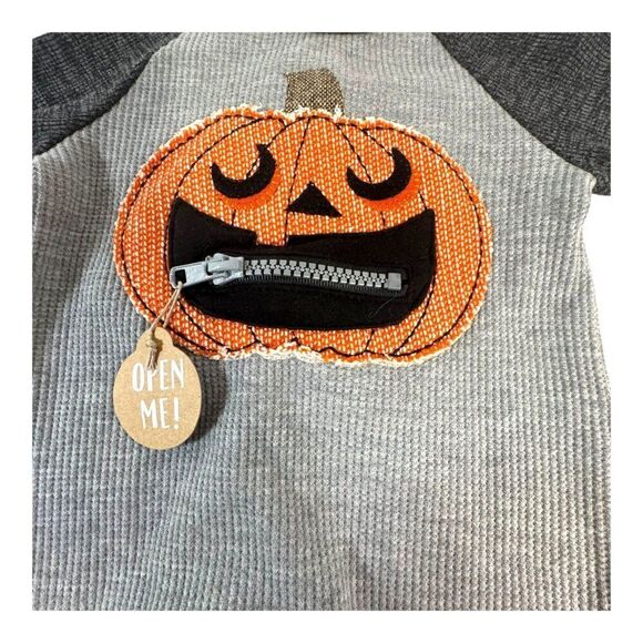 Mud Pie Pumpkin One Piece Outfit 0-3M Gray Orange Halloween Thanksgiving NEW - Picture 2 of 6